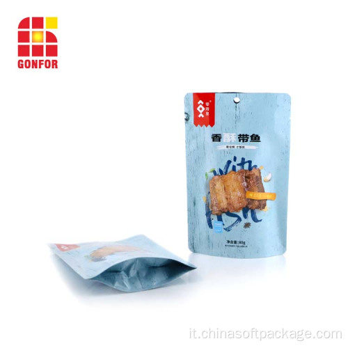 Logo personalizzato Doypack Sacchetto Confezione di snack di pesce essiccato